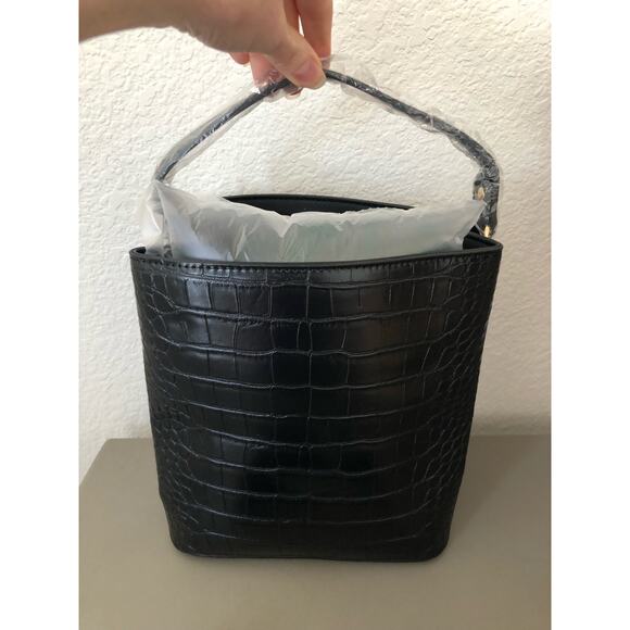 AOTA Elena Croc Top Bucket Bag with Crossbody Strap in Black - Picture 6 of 12